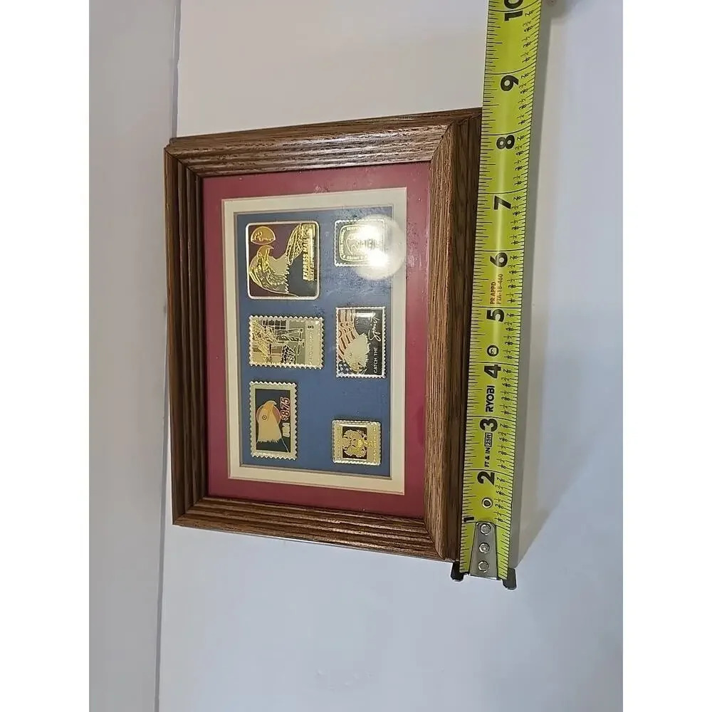 Vintage U.S. Postal Service Framed Stamp 6 Gold Enamel Pin Set Catch The Spirit